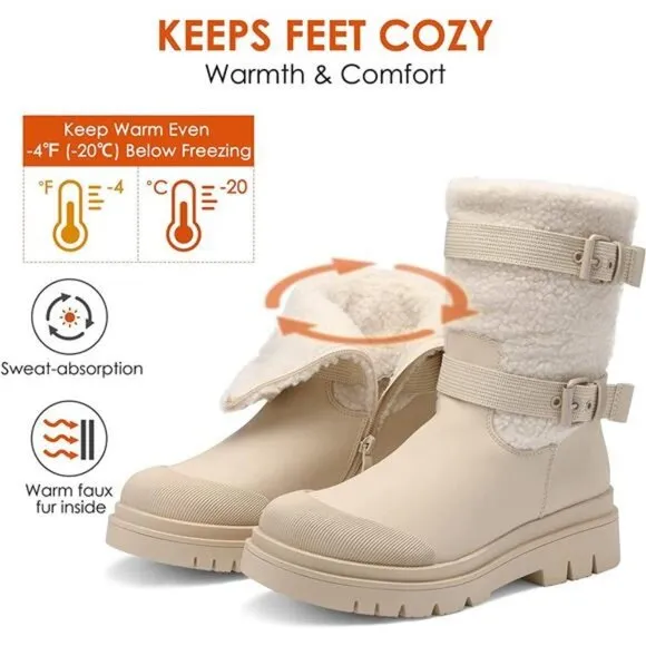 Women's Waterproof Winter Snow Boots with Warm Comfortable Fur Lining