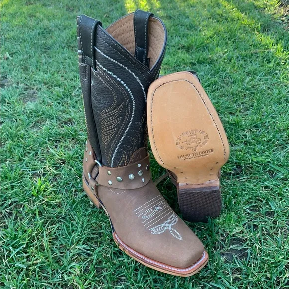 Womens Western Rodeo Cowgirl Leather Square Toe Boots Bota Vaquera Mujer 944