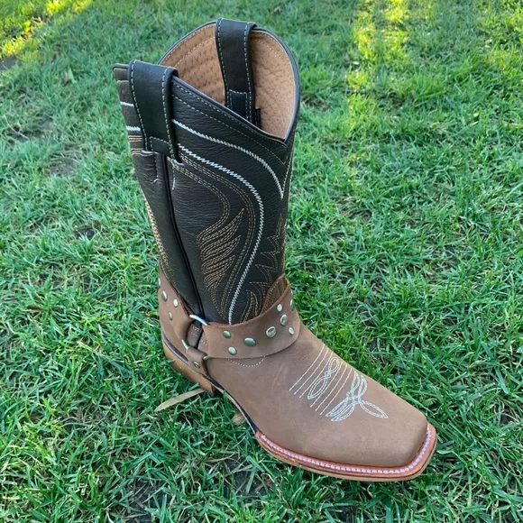 Womens Western Rodeo Cowgirl Leather Square Toe Boots Bota Vaquera Mujer 944
