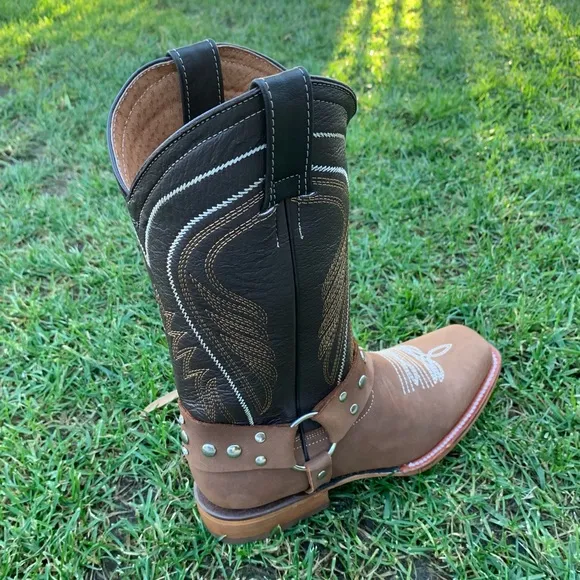 Womens Western Rodeo Cowgirl Leather Square Toe Boots Bota Vaquera Mujer 944