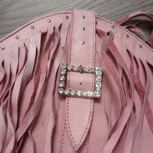 Y2K Pink Leather Fringe Rhinestone Cowgirl Boots