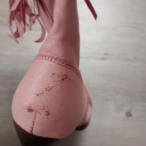 Y2K Pink Leather Fringe Rhinestone Cowgirl Boots