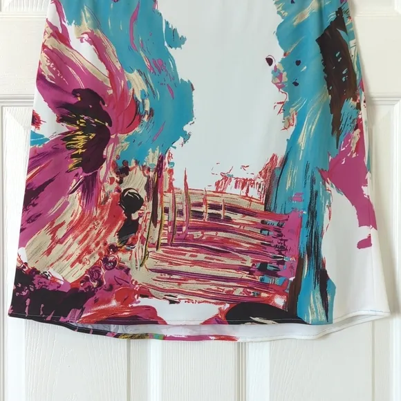 Yigal Azrouel Vibrant Abstract Printed Silk Blend Low Waisted A-Line Mini Skirt