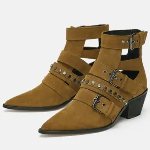 ZARA BELTED LEATHER HEELED ANKLE BOOTS