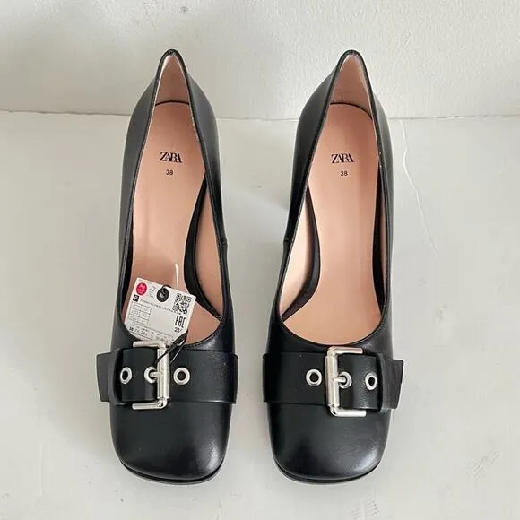Zara Black SINGLE MONK STRAP LEATHER SHOES 7.5 US