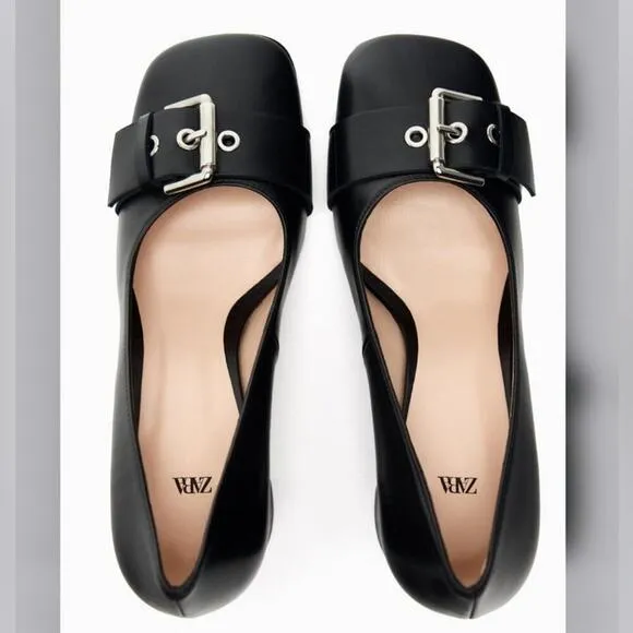 Zara Black SINGLE MONK STRAP LEATHER SHOES 7.5 US