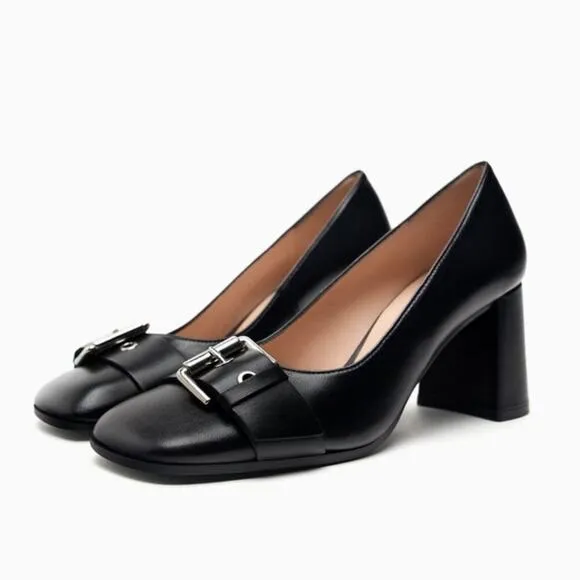Zara Black SINGLE MONK STRAP LEATHER SHOES 7.5 US