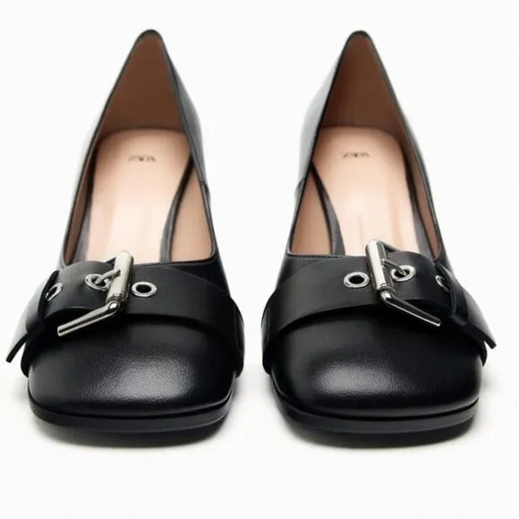 Zara Black SINGLE MONK STRAP LEATHER SHOES 7.5 US