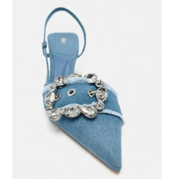 ZARA BUCKED DENIM SLINGBACK SHOES