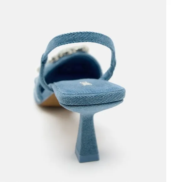 ZARA BUCKED DENIM SLINGBACK SHOES