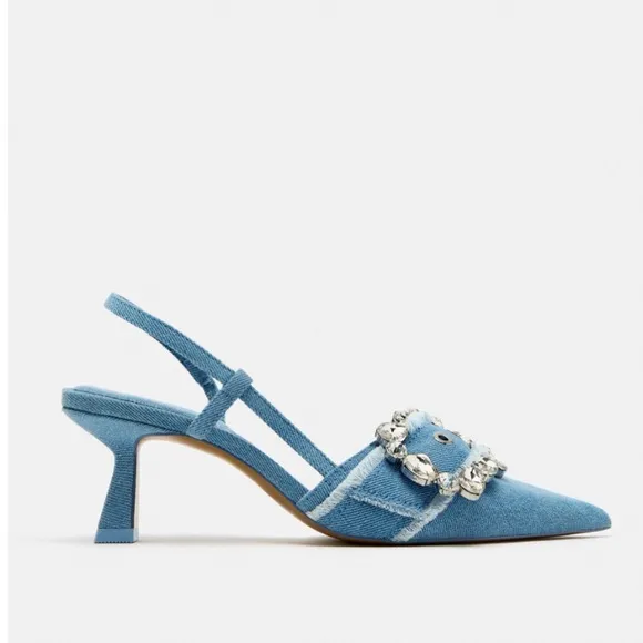 ZARA BUCKED DENIM SLINGBACK SHOES