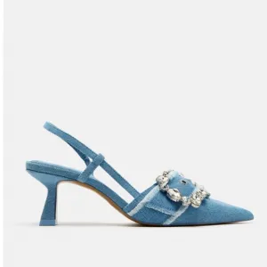 ZARA BUCKED DENIM SLINGBACK SHOES