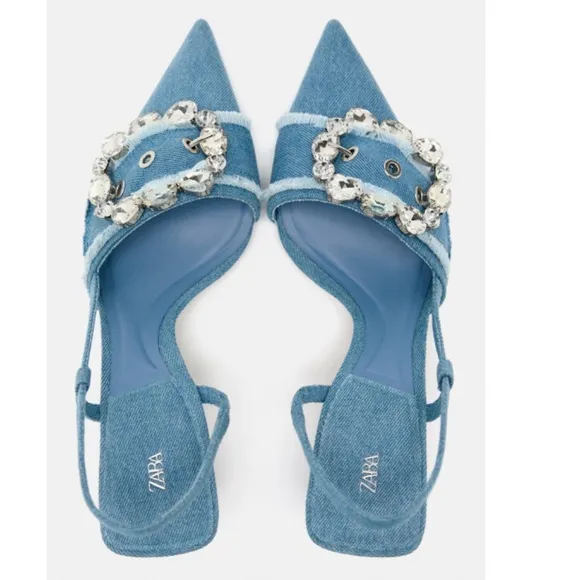 ZARA BUCKED DENIM SLINGBACK SHOES