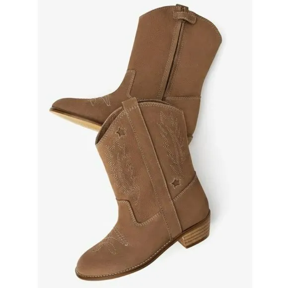 ZARA GENUINE LEATHER EMBROIDERED COWBOY BOOTS 7.5