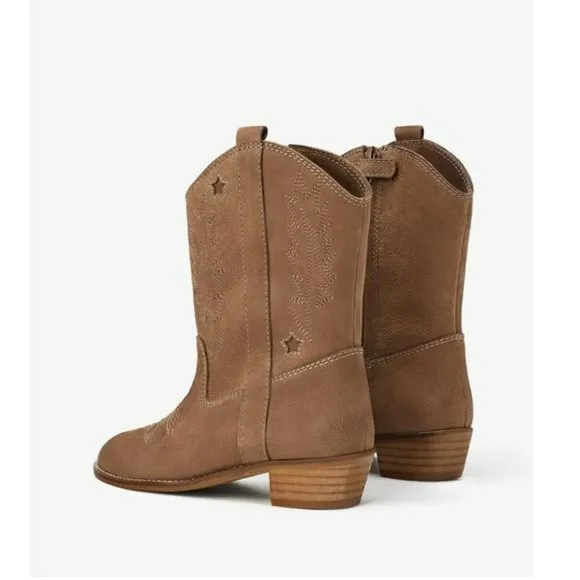 ZARA GENUINE LEATHER EMBROIDERED COWBOY BOOTS 7.5