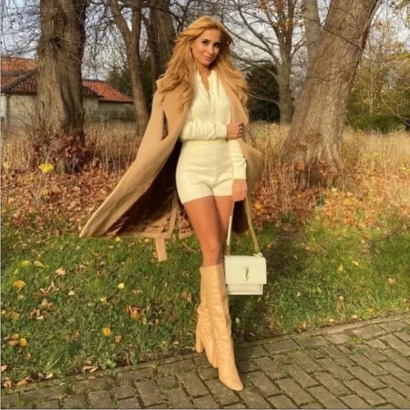 Zara- Jumpsuit (cream, knit, shorts, long-sleeve w/button top) Limited Edition