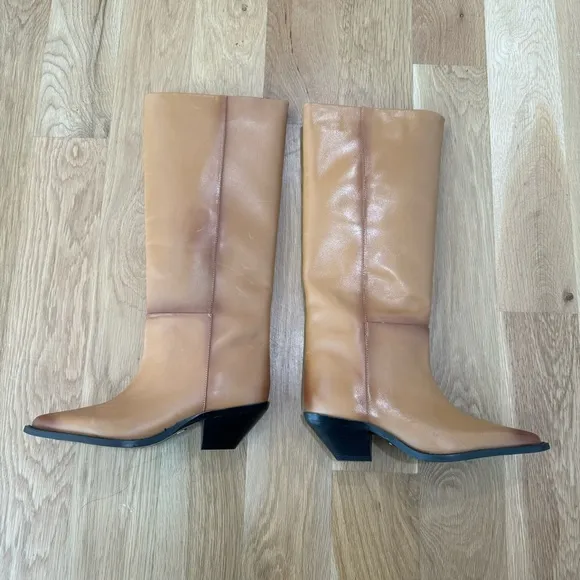 Zara leather cowboy boots NWT