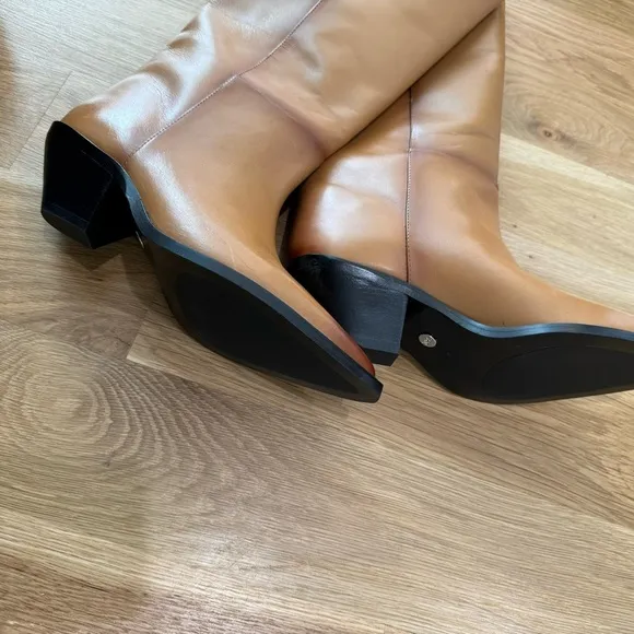Zara leather cowboy boots NWT