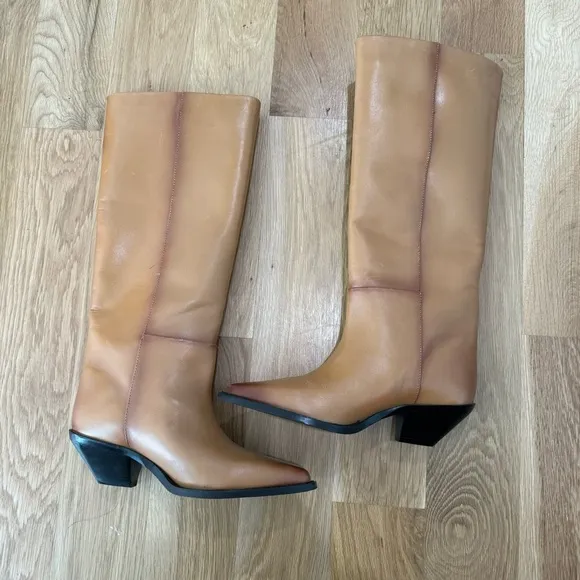 Zara leather cowboy boots NWT