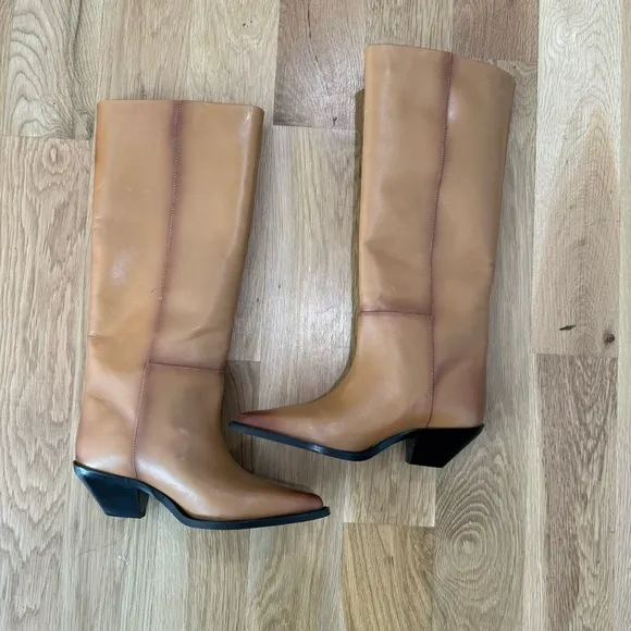Zara leather cowboy boots NWT