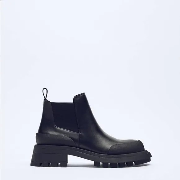 ZARA LEATHER RUBBERISED TOE ANKLE BOOTS