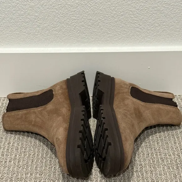 ZARA Lug Sole Suede Chelsea Ankle Boots Mens 12 Brown Leather Suede Chunky Soles