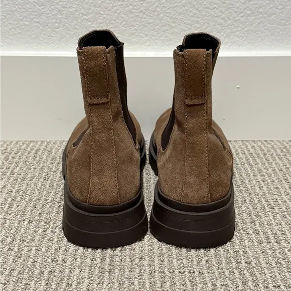 ZARA Lug Sole Suede Chelsea Ankle Boots Mens 12 Brown Leather Suede Chunky Soles