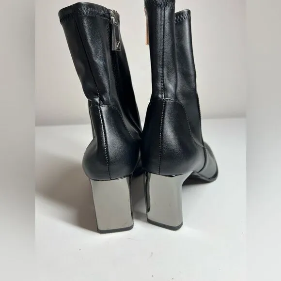 Zara Womens Black Leather Ankle Boots Sz 8/ Eu 38 Metallic Heel See Description