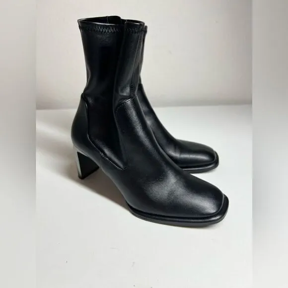 Zara Womens Black Leather Ankle Boots Sz 8/ Eu 38 Metallic Heel See Description