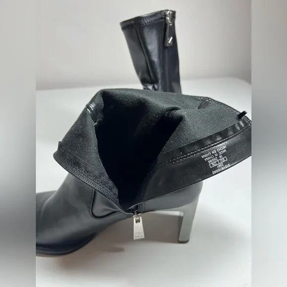 Zara Womens Black Leather Ankle Boots Sz 8/ Eu 38 Metallic Heel See Description