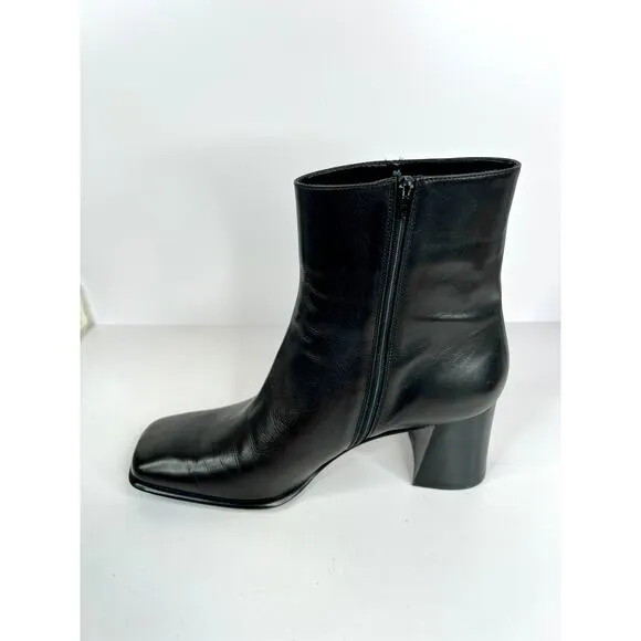 Zeitgeist Italian Leather Chunky 2&quot; Heel Black Ankle Boots Size 9 Apache Black