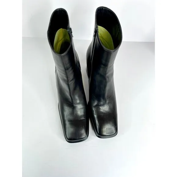 Zeitgeist Italian Leather Chunky 2&quot; Heel Black Ankle Boots Size 9 Apache Black