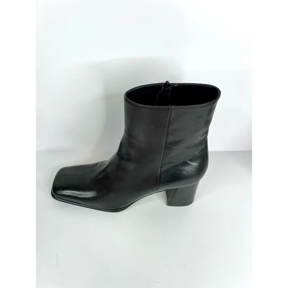 Zeitgeist Italian Leather Chunky 2&quot; Heel Black Ankle Boots Size 9 Apache Black