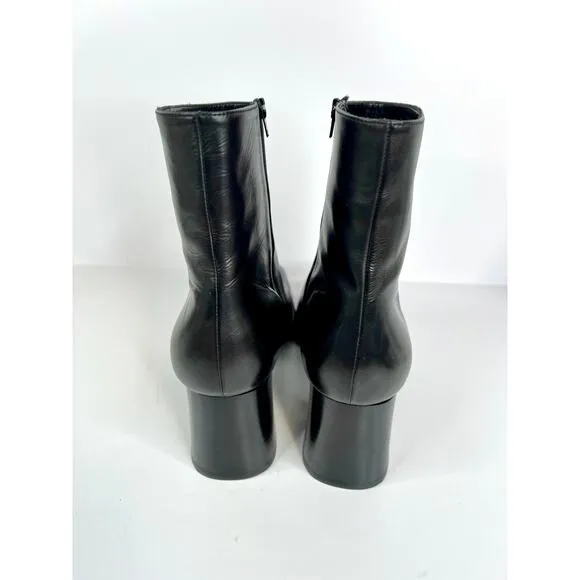 Zeitgeist Italian Leather Chunky 2&quot; Heel Black Ankle Boots Size 9 Apache Black
