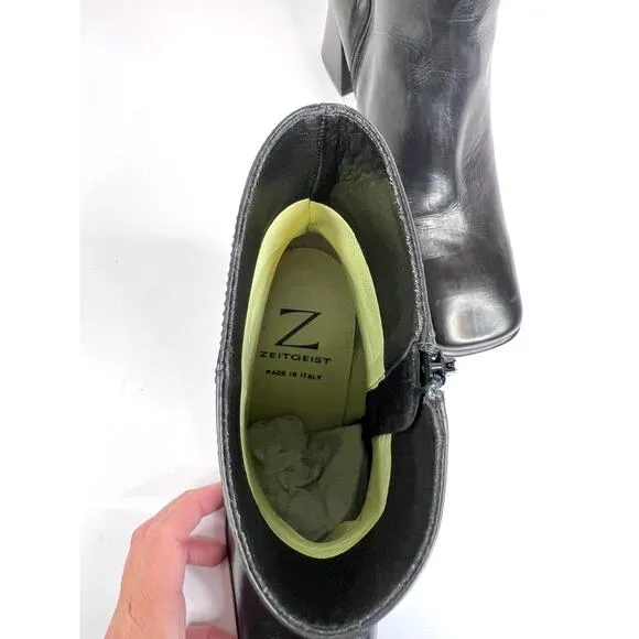 Zeitgeist Italian Leather Chunky 2&quot; Heel Black Ankle Boots Size 9 Apache Black